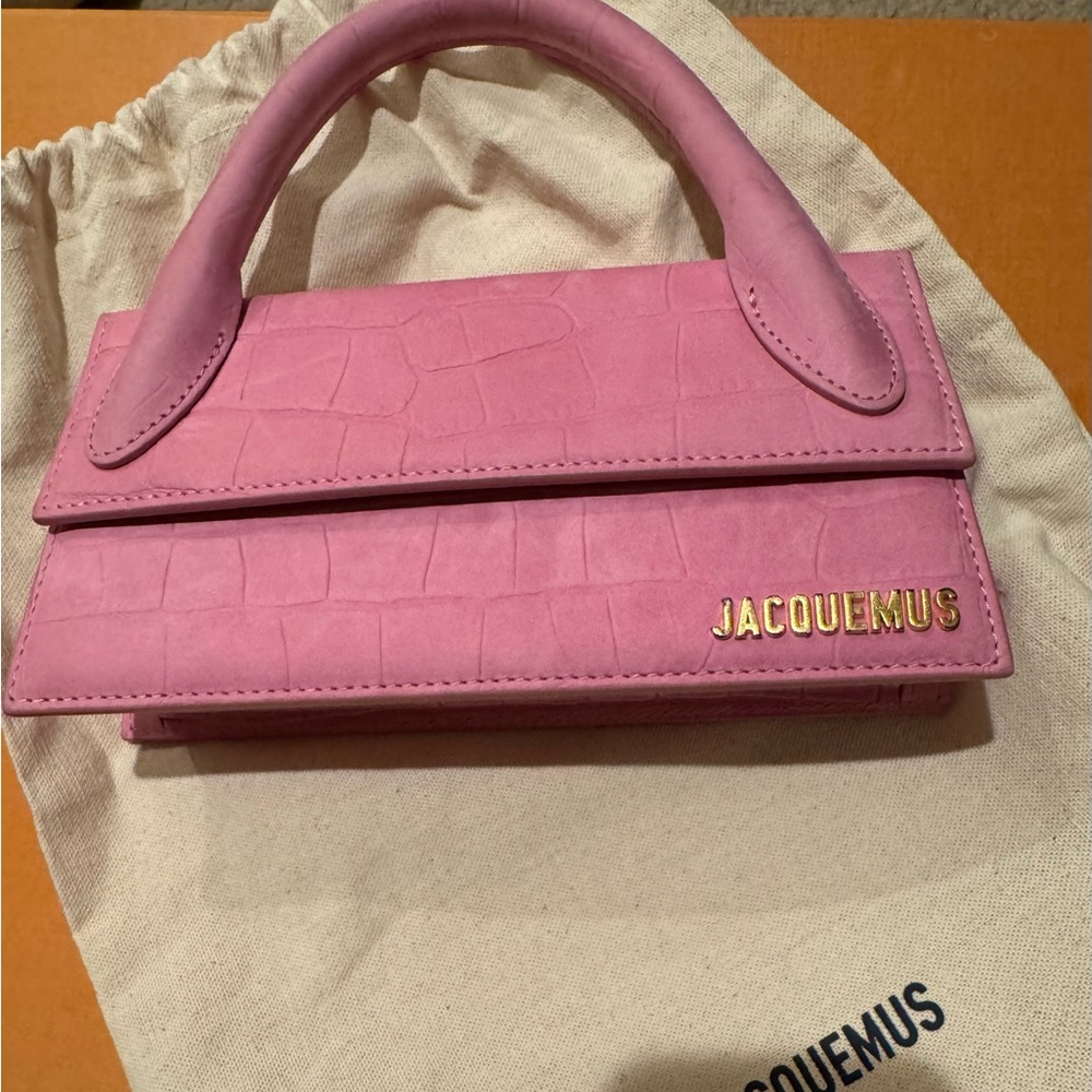 Jacquemus Le chiquito long pink suede croc crossbody